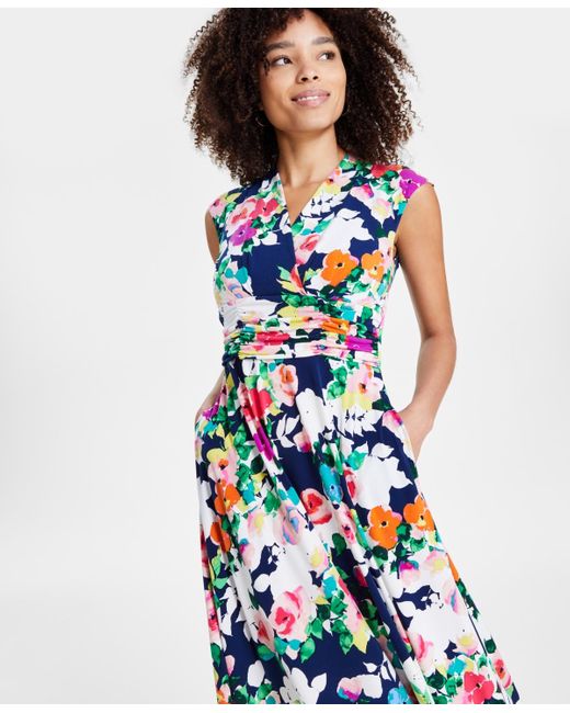 Jessica Howard Blue Sleeveless Floral Fit & Flare Dress