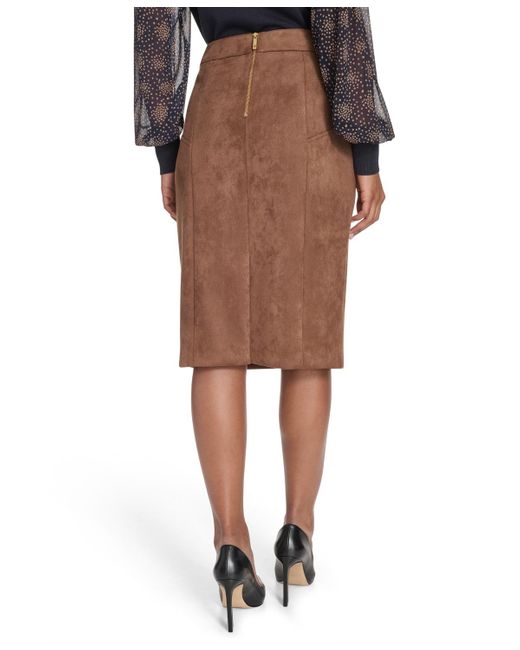Tommy Hilfiger Brown Scuba Suede Knee Length Pencil Skirt