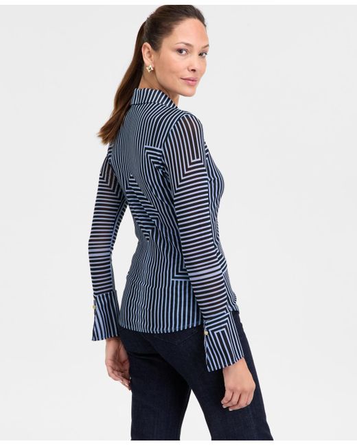 INC International Concepts Blue Johnny-collar Top