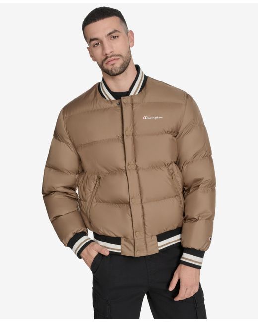 Champion Brown Quilted Varsity Puffer Jacket for men