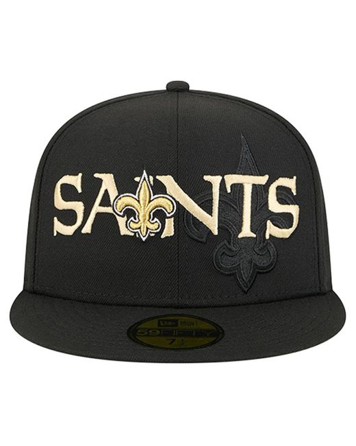 KTZ Black New Orleans Saints Overlap Wordmark 59fifty Fitted Hat for men