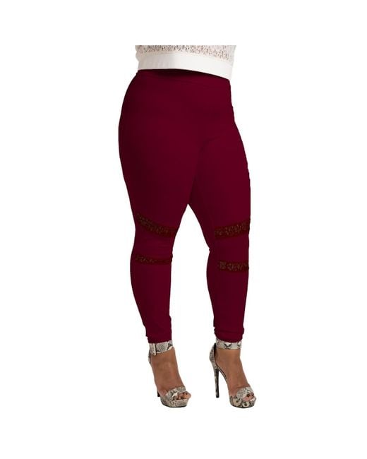 Poetic Justice Red Plus Size Curvy-fit Lace Inset Pull-on Ponte legging