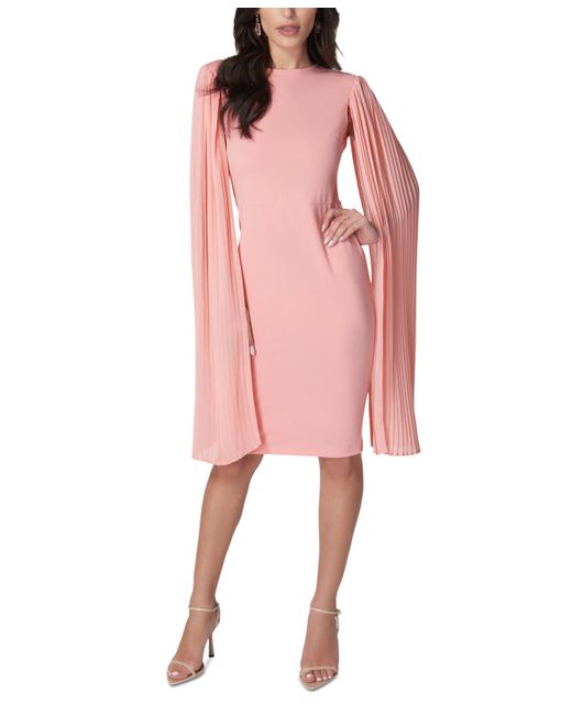 Bebe Pink Pleated Cape-sleeve Fitted Midi Dress