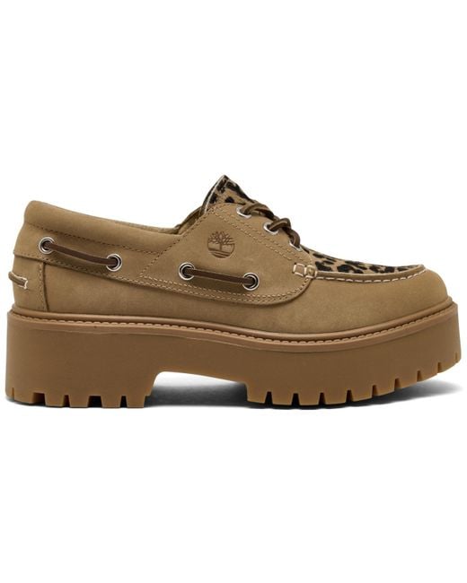 Timberland Brown Stone Street 3-eye Leopard Print Platform Boat Shoes From Finish Line