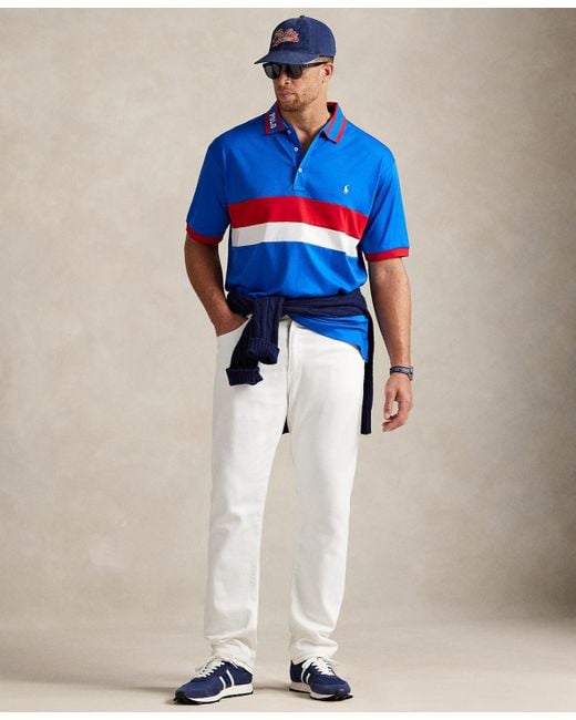 Polo Ralph Lauren Blue Big & Tall Striped Soft Cotton Polo Shirt for men