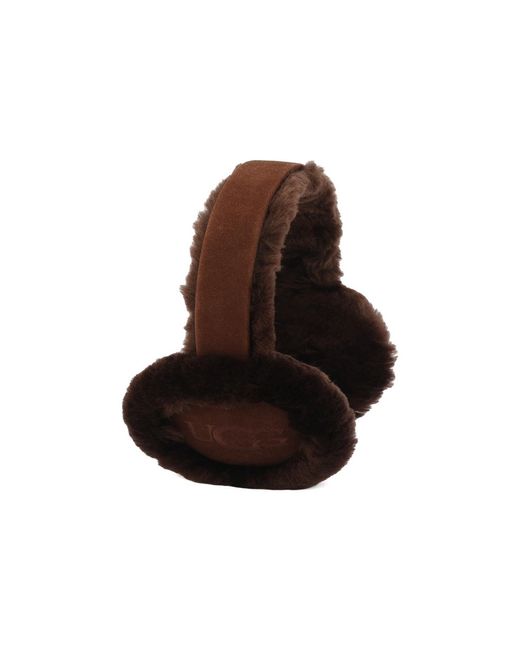 Ugg Brown Embroidered Logo Shearling Earmuffs