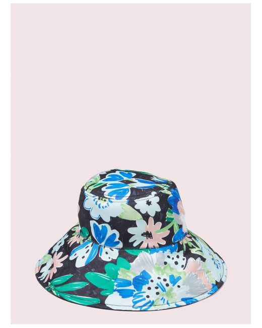 Kate Spade Cotton Full Bloom Long Brim Reversible Bucket Hat in Black