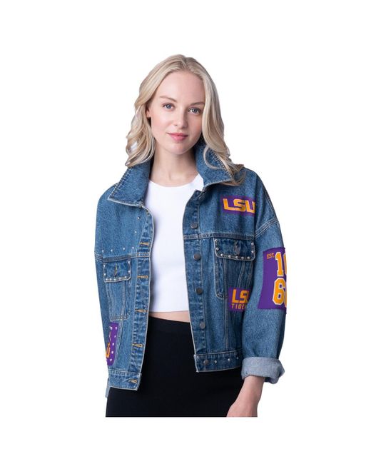 G-III 4Her by Carl Banks Blue Lsu Tigers Game Ball Patches And Studs Full-button Jacket