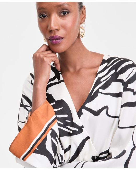INC International Concepts White Printed Peplum Top