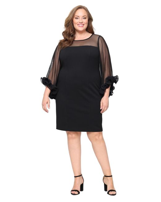 Alex Evenings Black Plus Size 3/4-sleeve Crepe A-line Dress