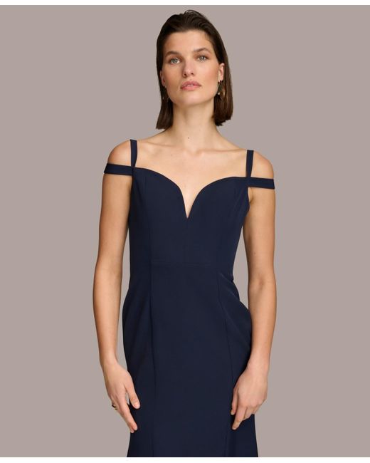 Donna Karan Blue Sweetheart-neck Cold-shoulder Gown