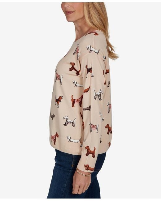 Ruby Rd Natural Petite Dog-print Long-sleeve Pullover