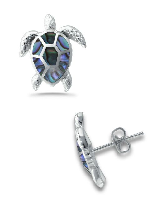 Macy's Blue Abalone Inlay Turtle Stud Post Earrings