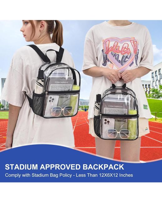 Wosofe Black Clear Backpack Stadium Approved 12×12×6 Clear Mini Backpack Small Transparent Backpack For Concert