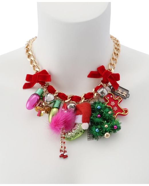 Betsey Johnson Red Faux Stone Santa Baby Statement Bib Necklace