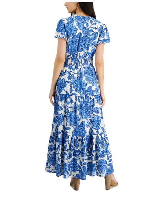 Tinsel Blue Petite Print Short-sleeve Maxi Dress