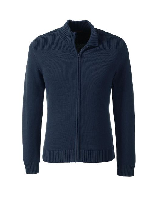 Lands' End Blue School Uniform Cotton Modal Zip Front Cardigan Sweater for men