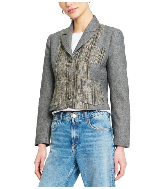 Central Park West Blue Orla Patchwork Riding Jacket