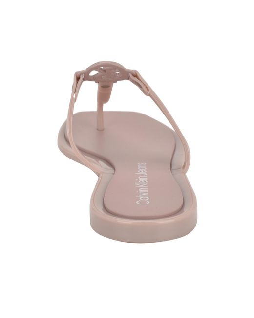 Calvin Klein Pink Edhen Logo T-strap Flat Jelly Sandals
