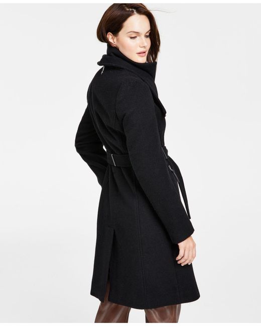 calvin klein belted faux wool trench coat