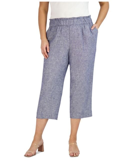 Jones New York Plus Size Linen Chambray Cropped Pull-on Pants in ...