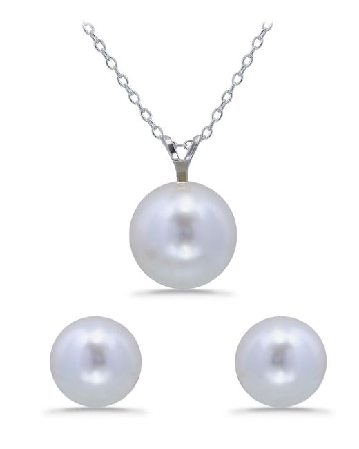 Macy's White Shell Pearl Pendant And Freshwater Shell Pearl Stud Necklace And Earring Set