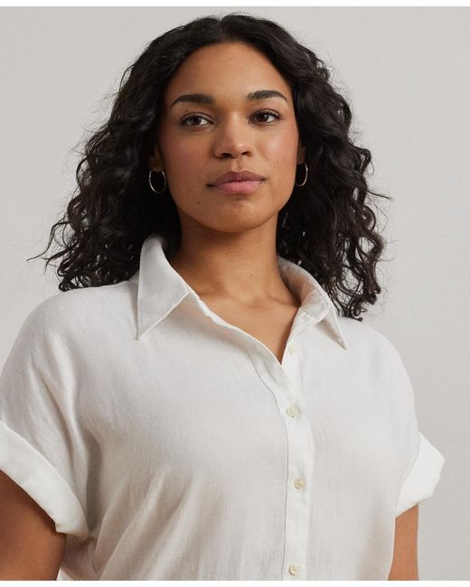 Ralph Lauren Blue Plus Size Linen Dolman Sleeve Top