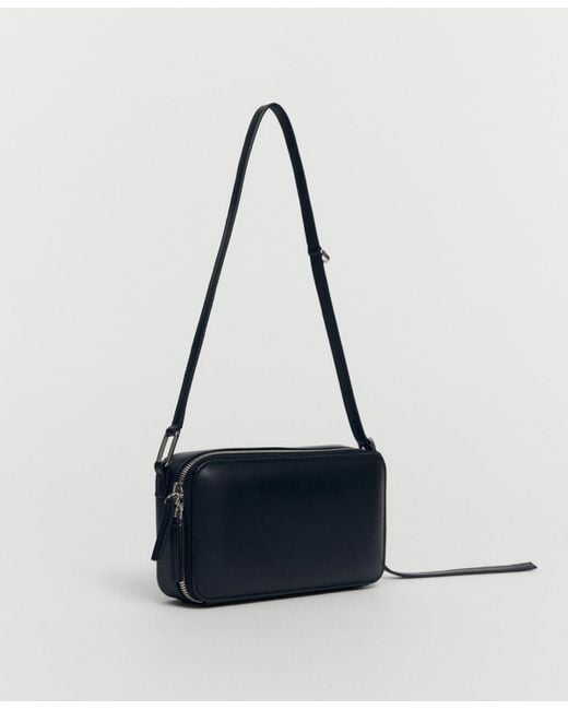 Mango Blue Rectangular Leather Handbag