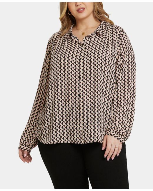 NYDJ Multicolor Plus Size Modern Blouse Point Collar Top