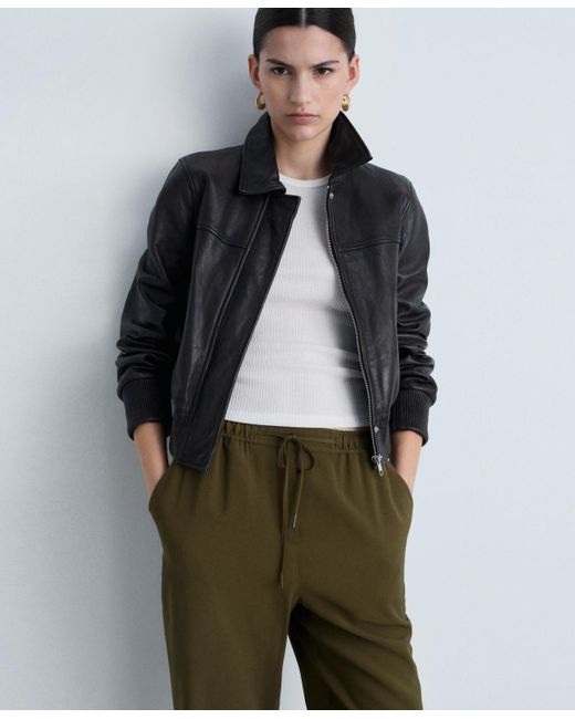 Mango Green Elastic Waist Flowy Trouser Pants