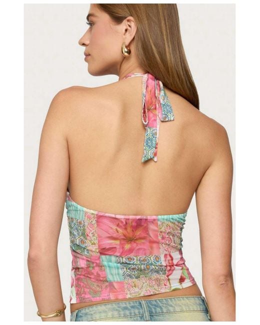Edikted Red Catie Printed Mesh Halter Top