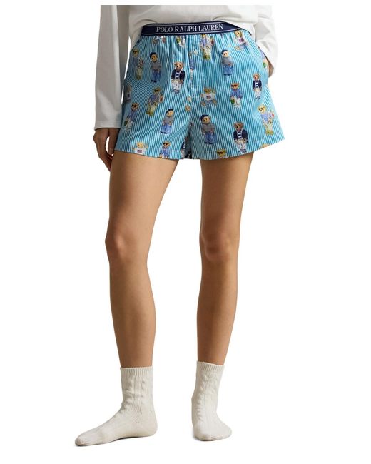 Polo Ralph Lauren Women's Blue All-over Bear Striped Sleep Boxers
