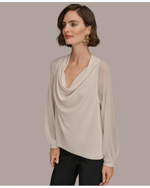 Donna Karan Natural Long Sleeve Mix Media Top