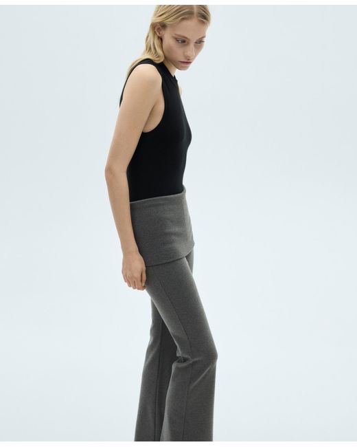 Mango Black Turn-up Waist Flared Pants