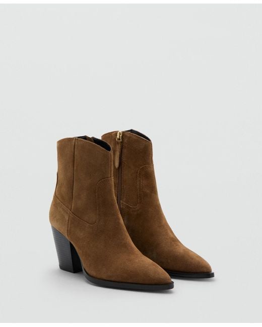Mango Brown Suede Block-heel Boots
