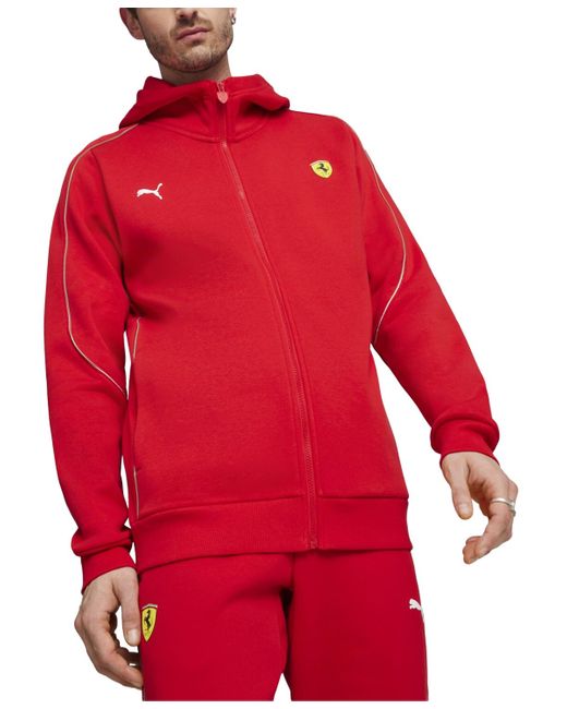 PUMA Red Ferrari Race Contrast Piped Full-zip Hooded Fleece Jacket for men