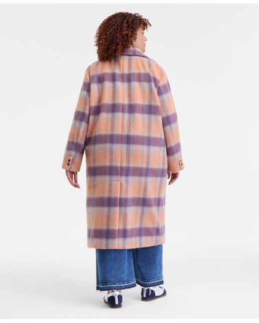 On 34th Red Trendy Plus Size Plaid Double-breasted Coat
