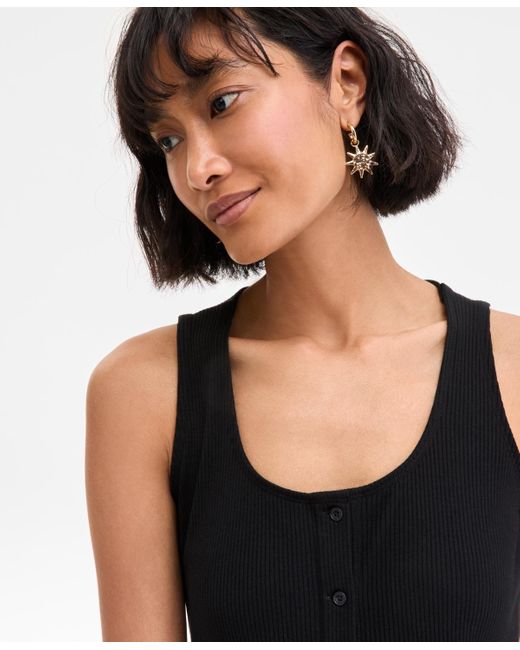 On 34th Black Rib-knit Button Down Midi Dress