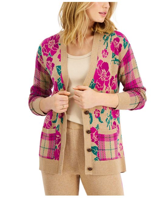 Charter Club Pink Floral Button Up Cardigan, Created For Macy's