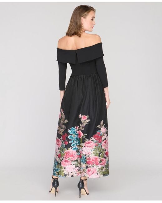 JS Collections Multicolor Margaret Mixed Media Off-the-shoulder Gown