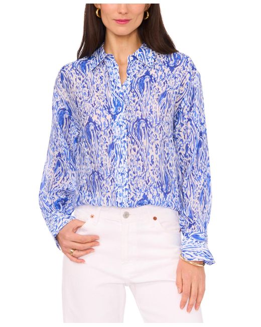 Vince Camuto Blue Printed Button-front Top