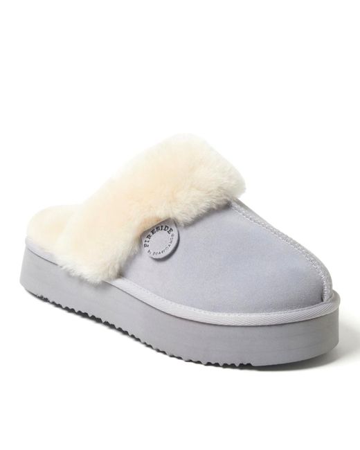 Dearfoams Gray Fireside By Melton Genuine Shearling Platform Scuff Slipper