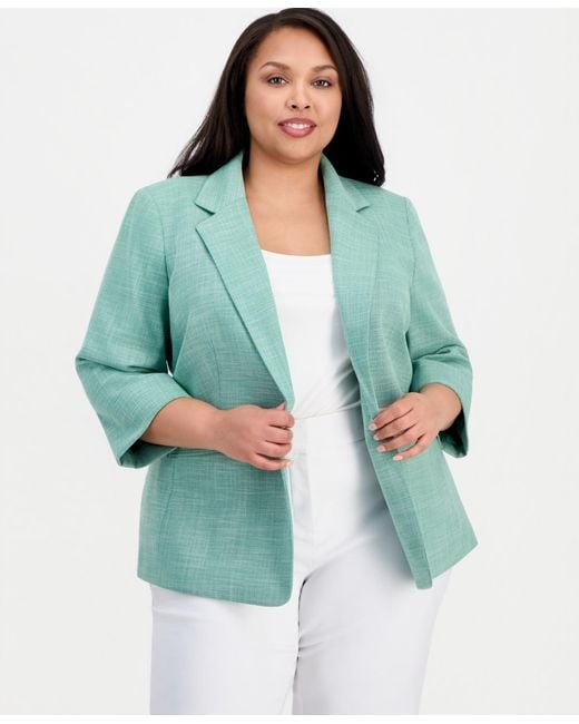 Kasper Green Plus Size Notch-collar One-button Blazer