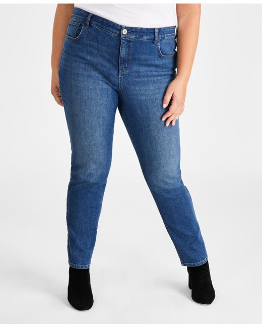 Style & Co. Petite Plus Size Mid-rise Slim-leg Jeans in Blue | Lyst