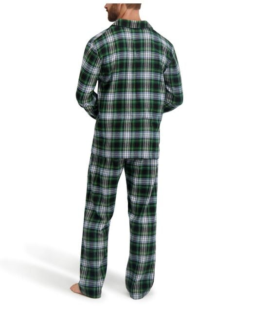 Hanes Green Flannel Button Down Pajama Sleep Set for men
