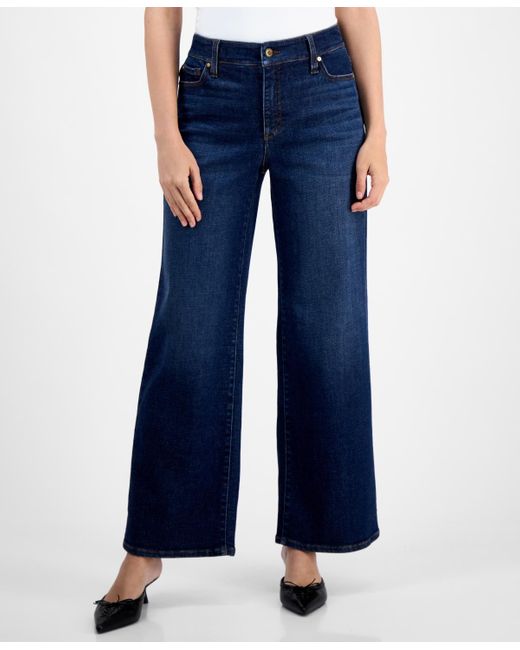 INC International Concepts Blue Petite High-rise Wide-leg Jeans