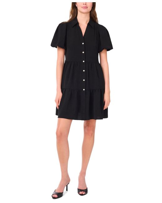Msk Women's Black Puff-sleeve Fit & Flare Shirtdress - www.ice4pros.com.br