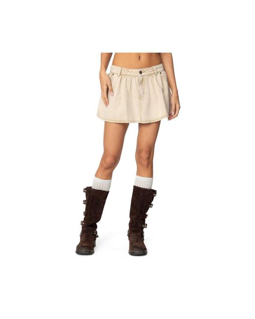 Edikted Natural Peyton Flared Denim Mini Skirt