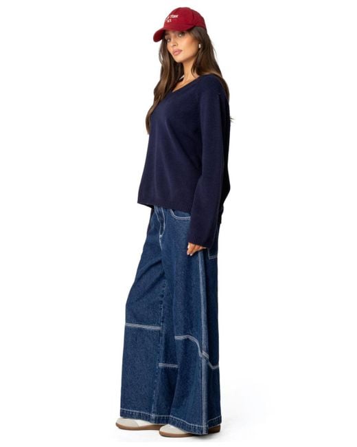 Edikted Blue Martha Oversized V Neck Sweater