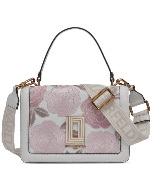 Karl Lagerfeld Gray Simone Embroidered Flap Crossbody